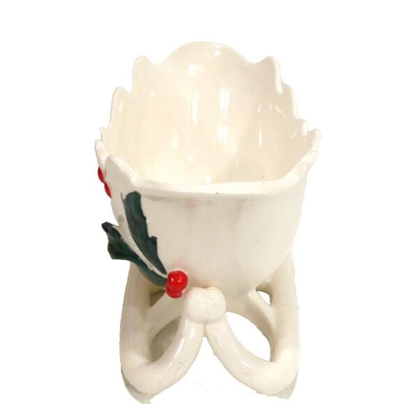 Vintage GRAVY BOWL Christmas ceramic sleigh with holly & berries LEFTON 1960's - Picture 3 of 6